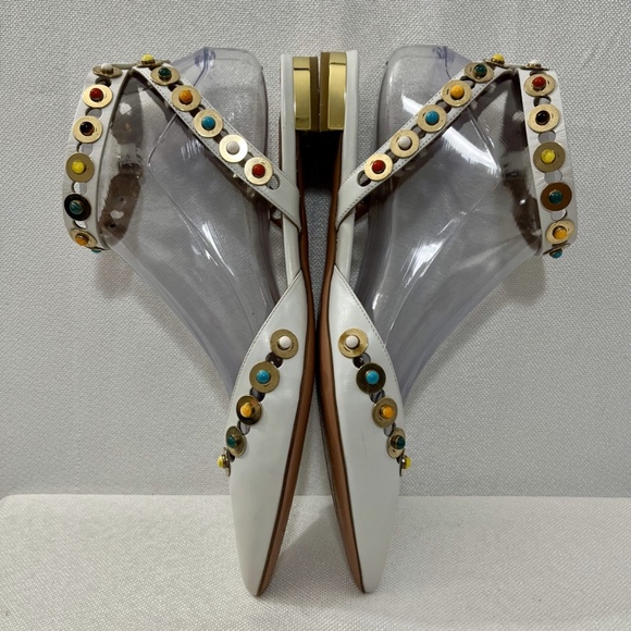 Aquazzura Byzantine Studded Leather Flat, White in size 37 EU, 6.5 US - Picture 3 of 9